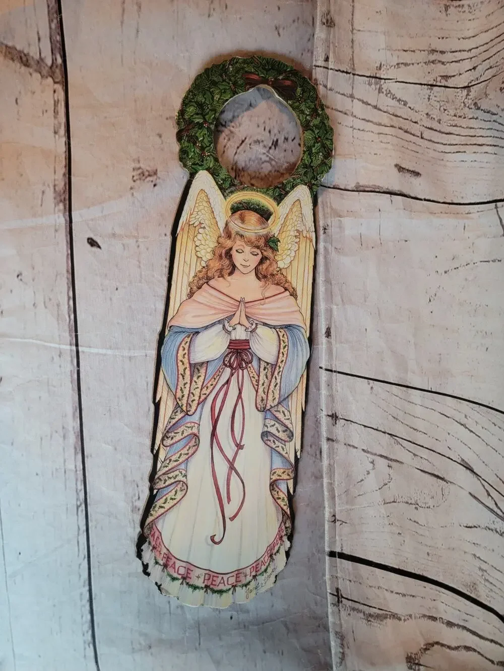 Christmas Angel Serene Door Hanger Good Luck USA Hearthstone Signed Janet Stever